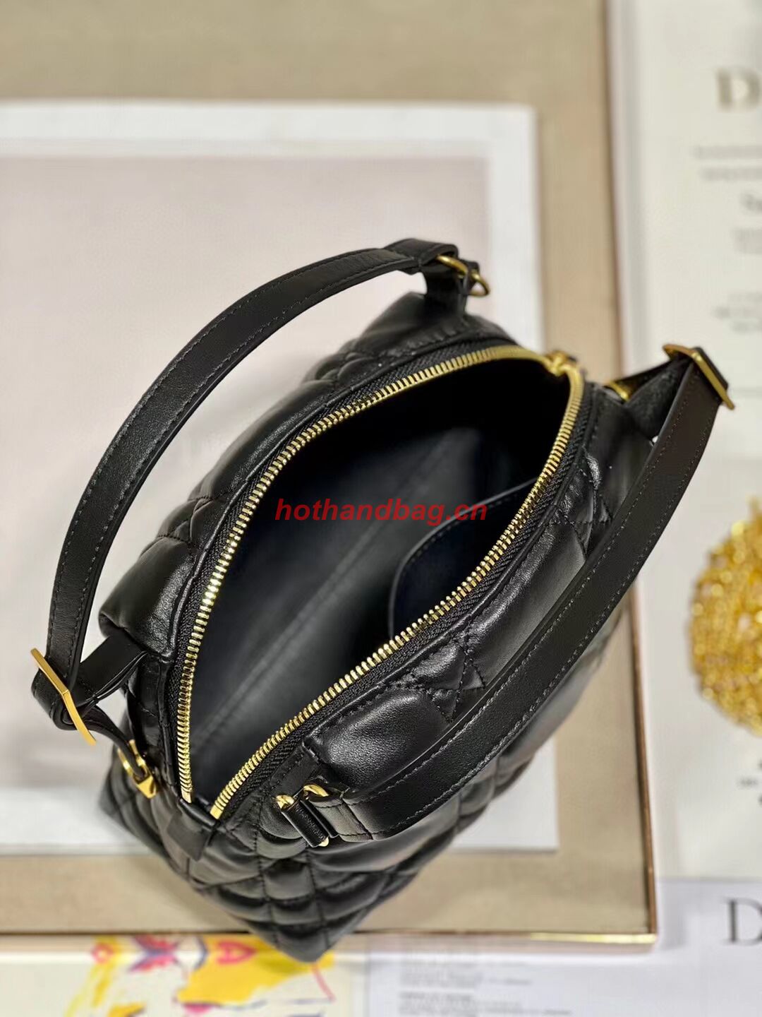 LADY DIOR TOP HANDLE SMALL BAG Latte Cannage Lambskin C0655 BLACK LADY DIOR TOP HANDLE SMALL BAG Latte Cannage Lambskin C0655 BLACK