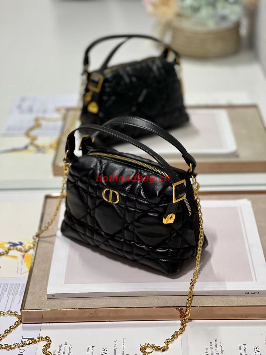 LADY DIOR TOP HANDLE SMALL BAG Latte Cannage Lambskin C0655 BLACK LADY DIOR TOP HANDLE SMALL BAG Latte Cannage Lambskin C0655 BLACK