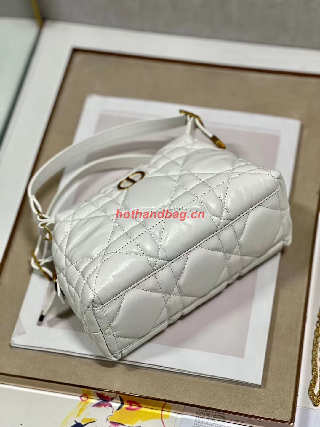 LADY DIOR TOP HANDLE SMALL BAG Latte Cannage Lambskin C0655 WHITE LADY DIOR TOP HANDLE SMALL BAG Latte Cannage Lambskin C0655 WHITE