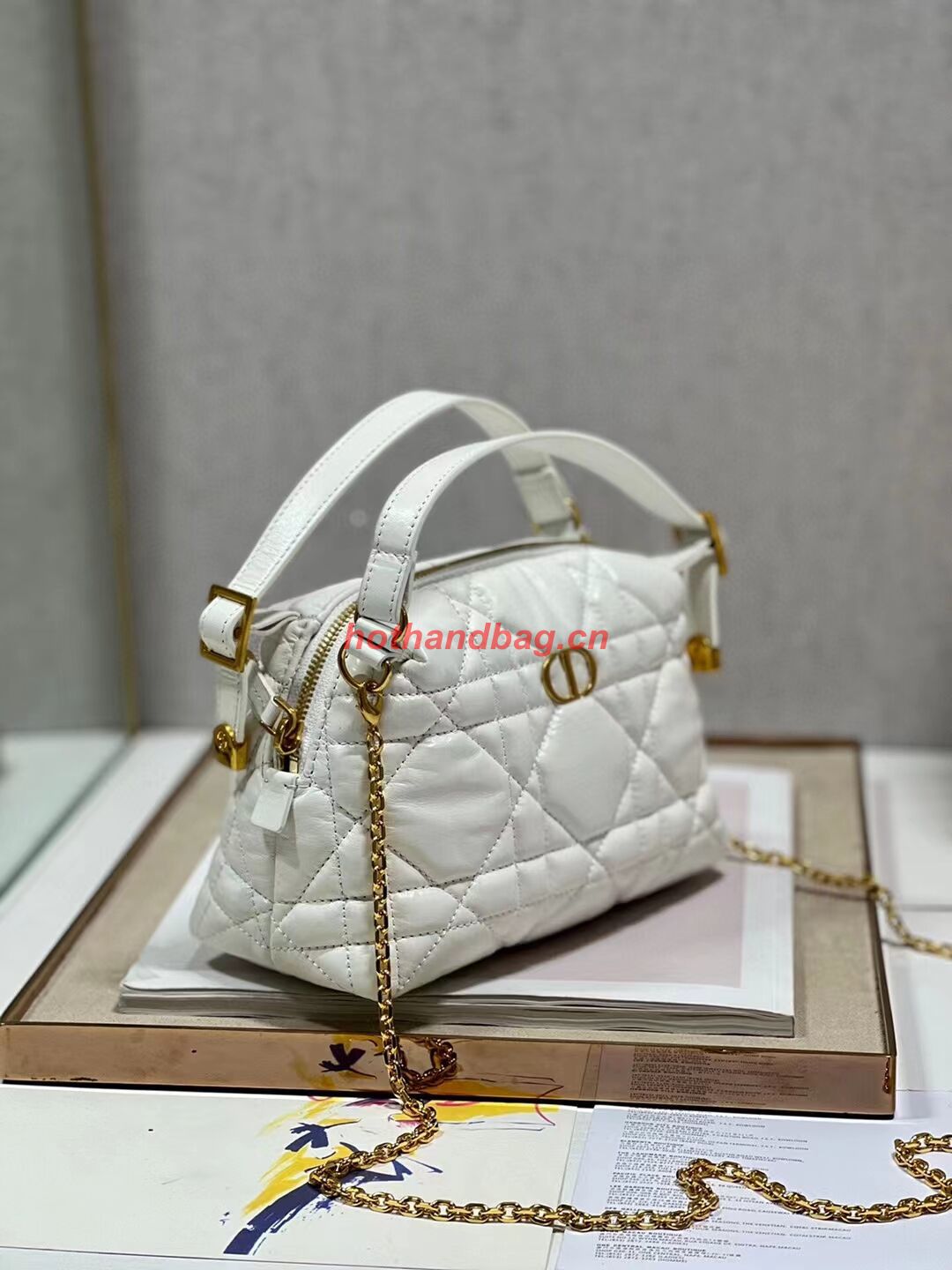 LADY DIOR TOP HANDLE SMALL BAG Latte Cannage Lambskin C0655 WHITE LADY DIOR TOP HANDLE SMALL BAG Latte Cannage Lambskin C0655 WHITE