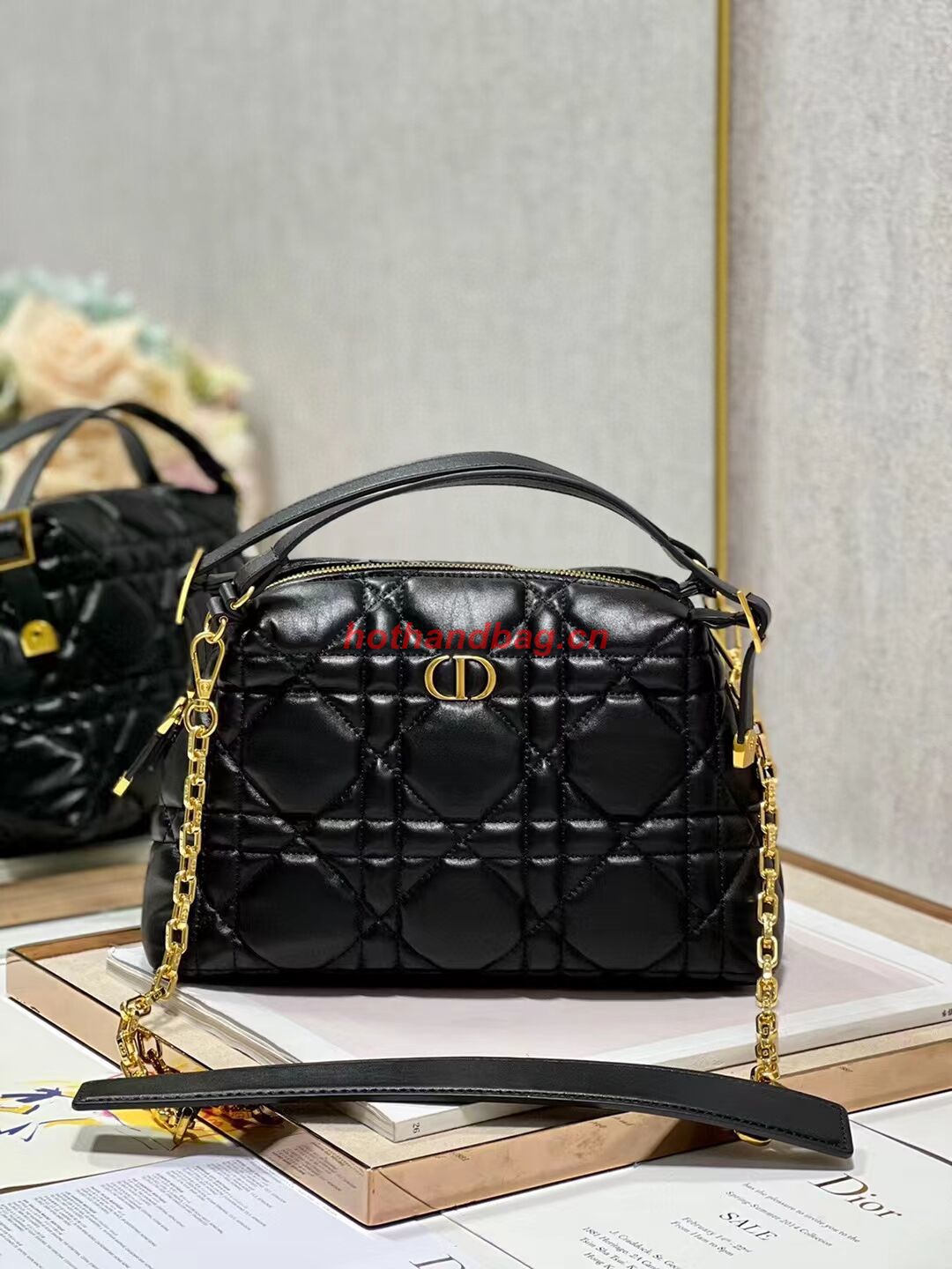 LADY DIOR TOP HANDLE SMALL BAG Latte Cannage Lambskin C0656 BLACK LADY DIOR TOP HANDLE SMALL BAG Latte Cannage Lambskin C0656 BLACK
