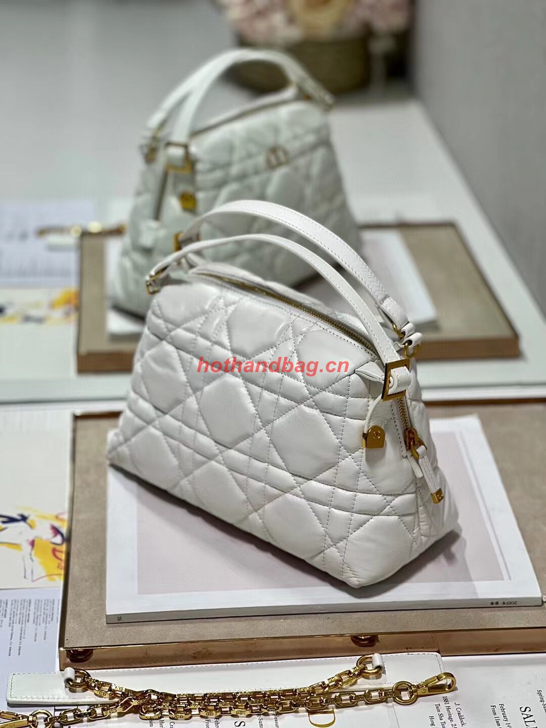 LADY DIOR TOP HANDLE SMALL BAG Latte Cannage Lambskin C0656 WHITE LADY DIOR TOP HANDLE SMALL BAG Latte Cannage Lambskin C0656 WHITE