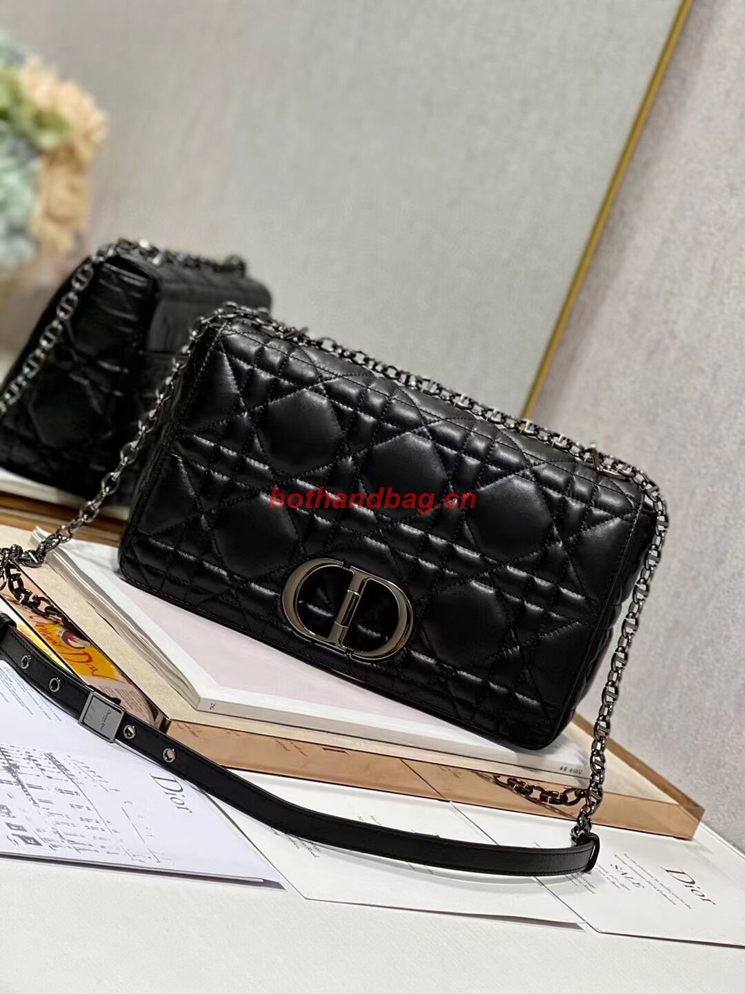 LARGE DIOR CARO BAG Supple Cannage Calfskin C3155 black LARGE DIOR CARO BAG Supple Cannage Calfskin C3155 black