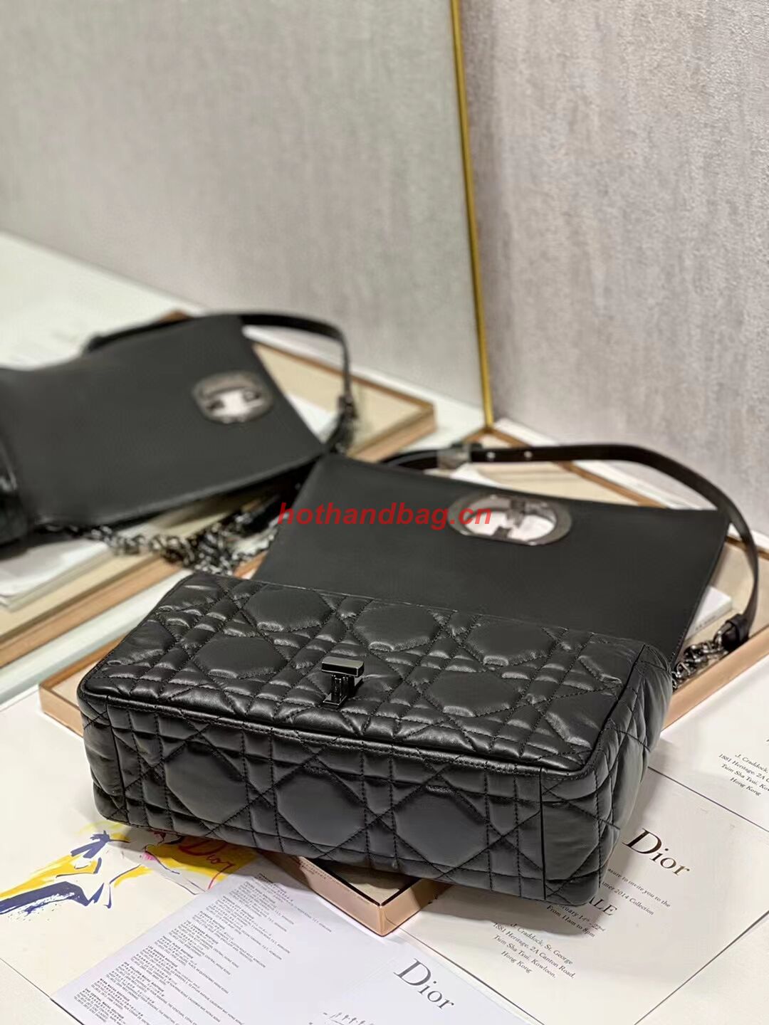 LARGE DIOR CARO BAG Supple Cannage Calfskin C3155 black LARGE DIOR CARO BAG Supple Cannage Calfskin C3155 black