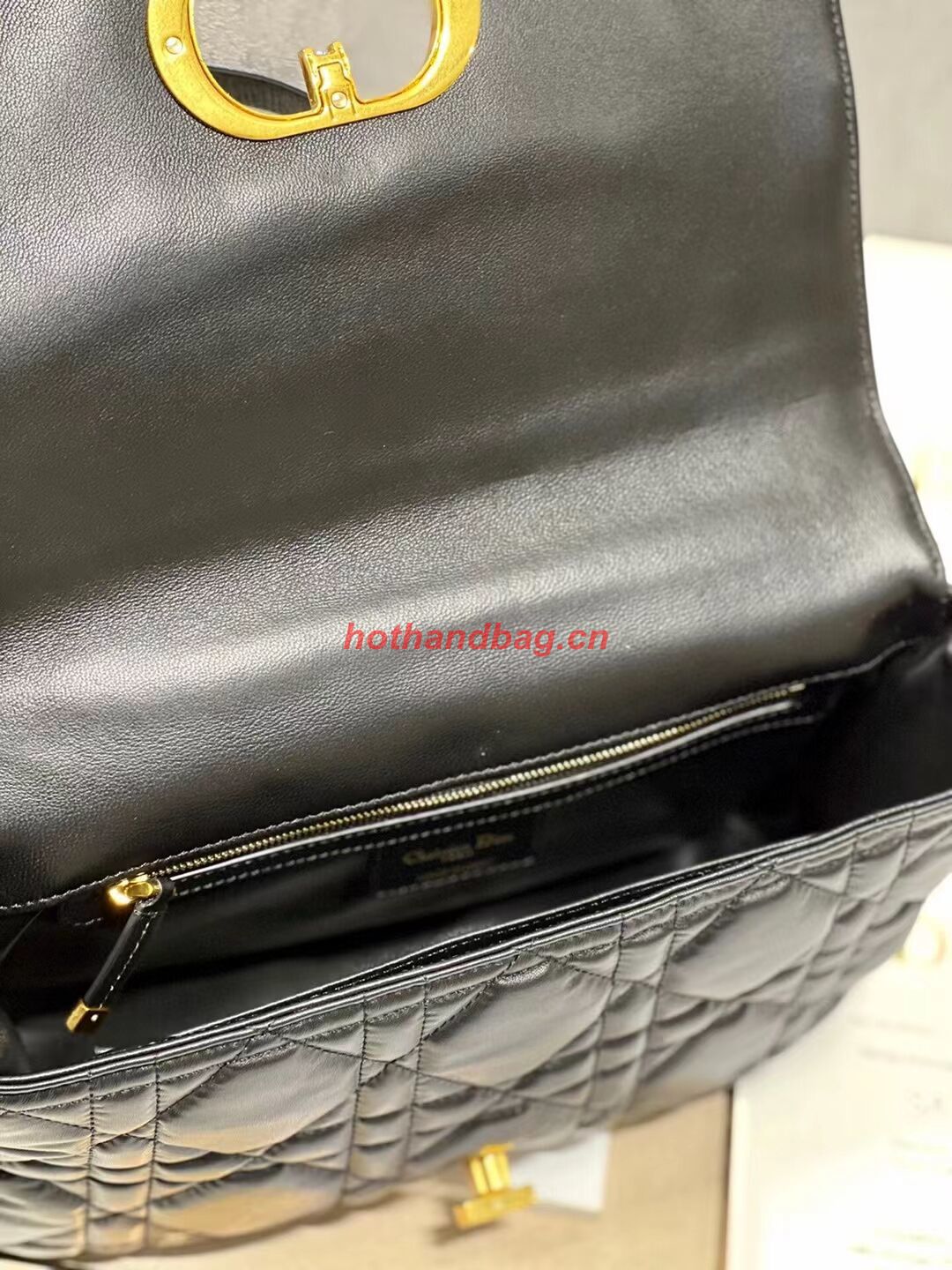 LARGE DIOR CARO BAG Supple Cannage Calfskin C3155 black&gold LARGE DIOR CARO BAG Supple Cannage Calfskin C3155 black&gold