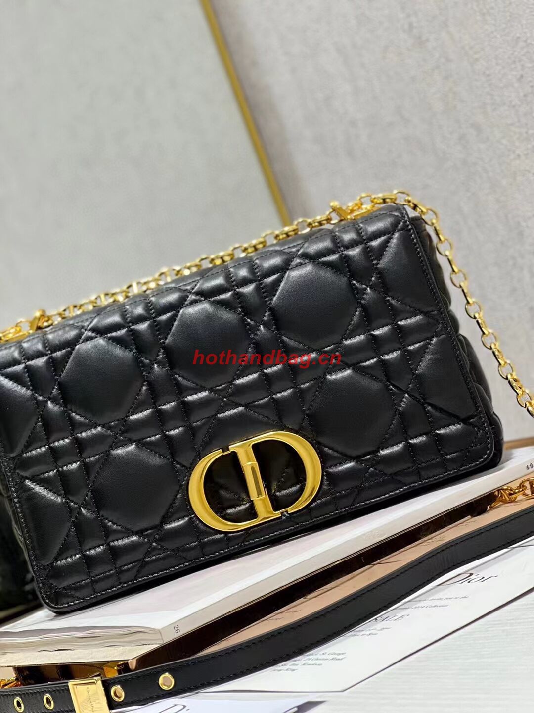 LARGE DIOR CARO BAG Supple Cannage Calfskin C3155 black&gold LARGE DIOR CARO BAG Supple Cannage Calfskin C3155 black&gold