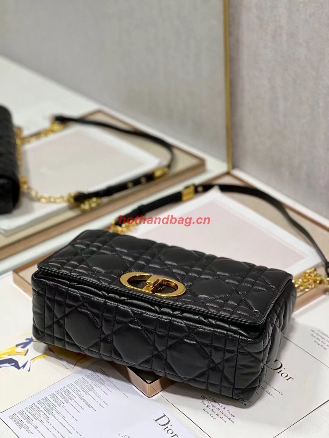 LARGE DIOR CARO BAG Supple Cannage Calfskin C3155 black&gold LARGE DIOR CARO BAG Supple Cannage Calfskin C3155 black&gold