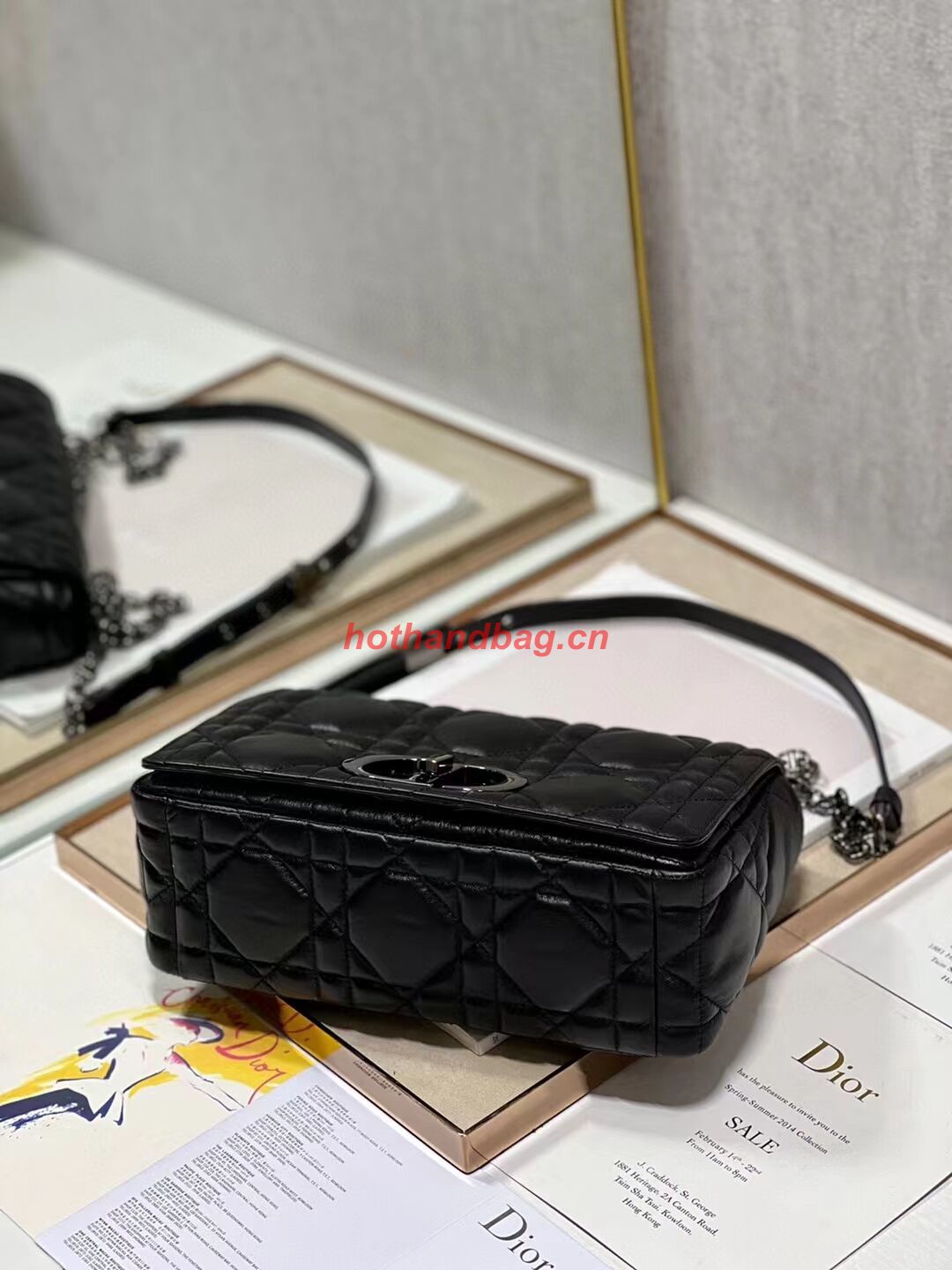 MEDIUM DIOR CARO BAG Supple Cannage Calfskin M9242U black&black MEDIUM DIOR CARO BAG Supple Cannage Calfskin M9242U black&black