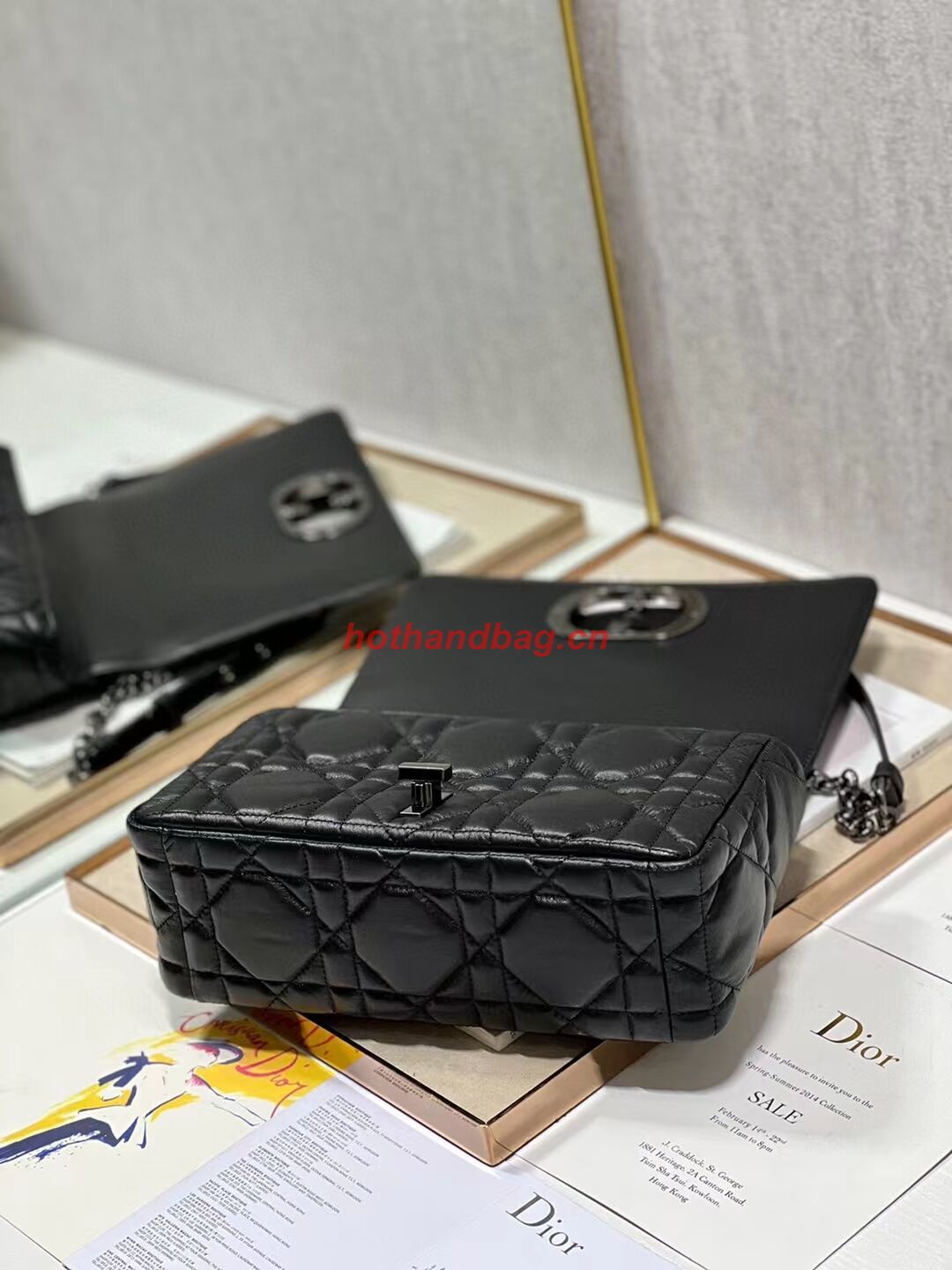 MEDIUM DIOR CARO BAG Supple Cannage Calfskin M9242U black&black MEDIUM DIOR CARO BAG Supple Cannage Calfskin M9242U black&black