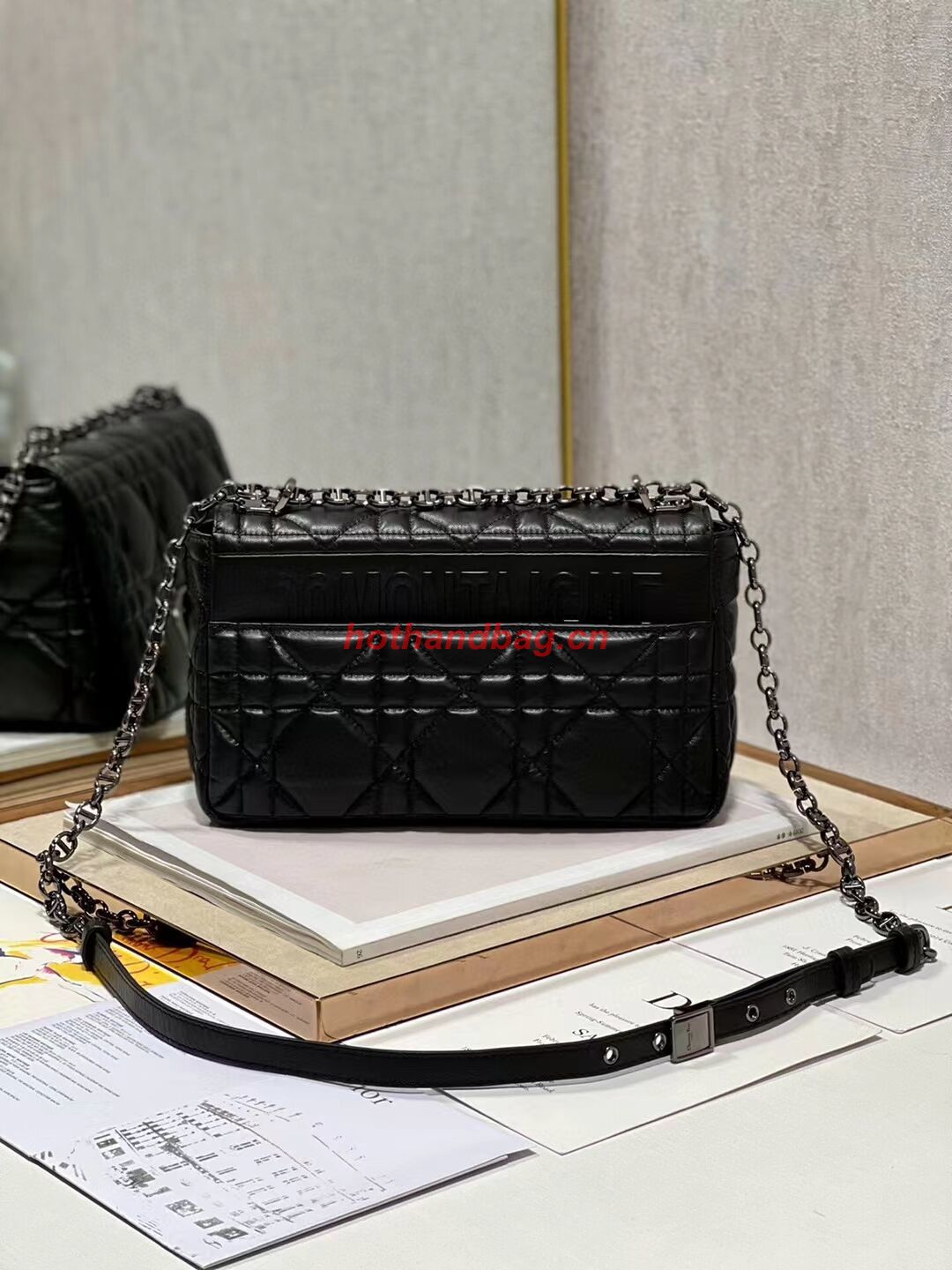 MEDIUM DIOR CARO BAG Supple Cannage Calfskin M9242U black&black MEDIUM DIOR CARO BAG Supple Cannage Calfskin M9242U black&black