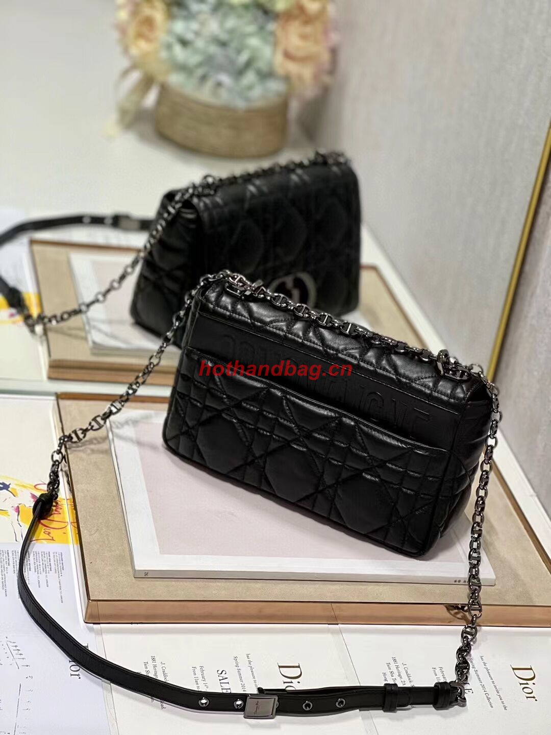 MEDIUM DIOR CARO BAG Supple Cannage Calfskin M9242U black&black MEDIUM DIOR CARO BAG Supple Cannage Calfskin M9242U black&black