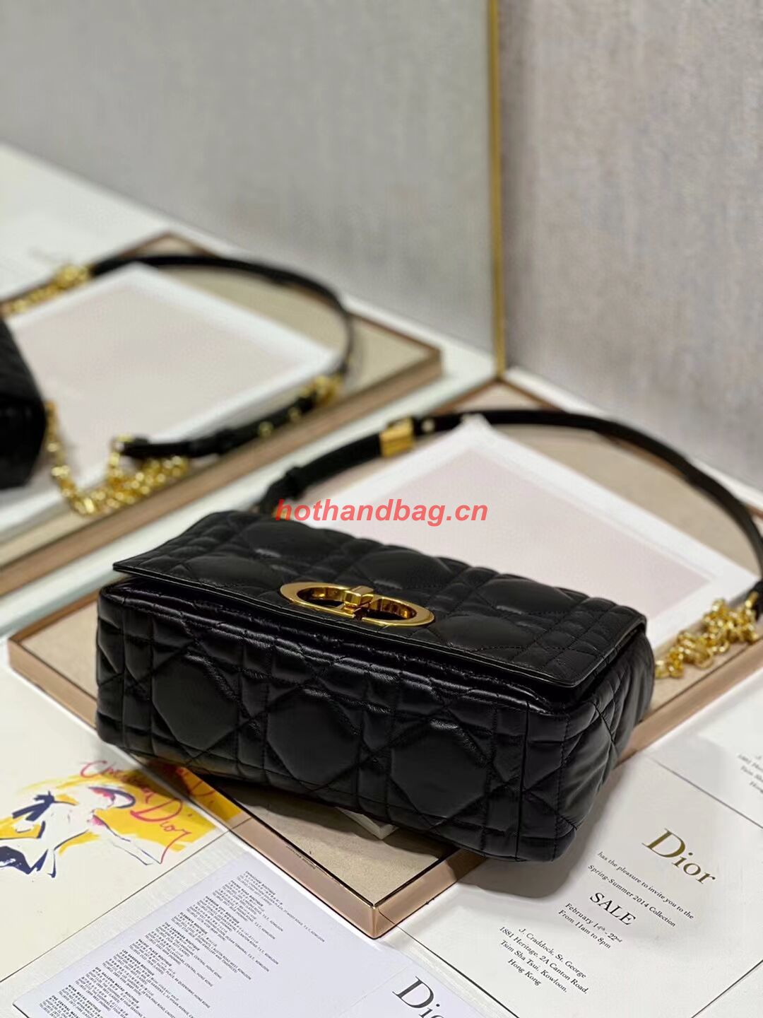 MEDIUM DIOR CARO BAG Supple Cannage Calfskin M9242U black&gold MEDIUM DIOR CARO BAG Supple Cannage Calfskin M9242U black&gold