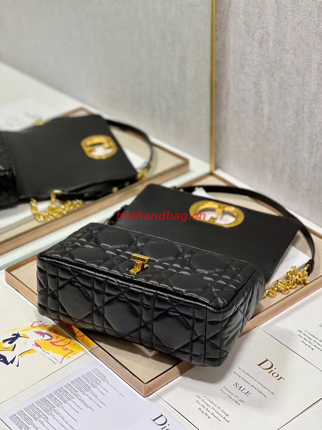 MEDIUM DIOR CARO BAG Supple Cannage Calfskin M9242U black&gold MEDIUM DIOR CARO BAG Supple Cannage Calfskin M9242U black&gold