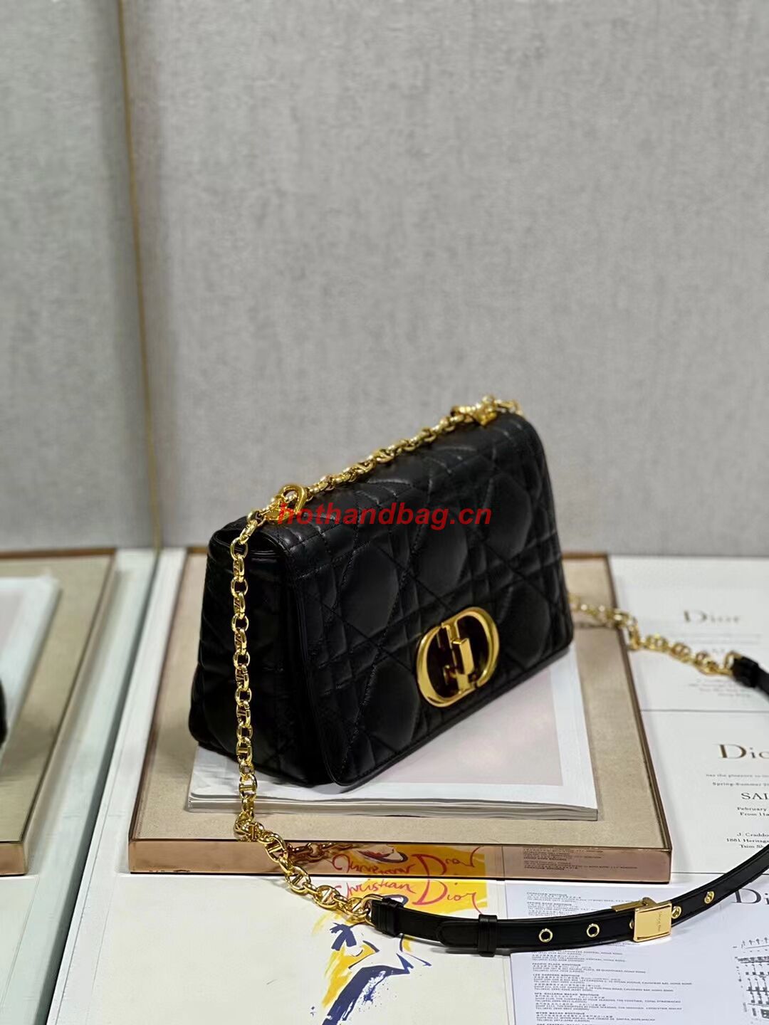 MEDIUM DIOR CARO BAG Supple Cannage Calfskin M9242U black&gold MEDIUM DIOR CARO BAG Supple Cannage Calfskin M9242U black&gold