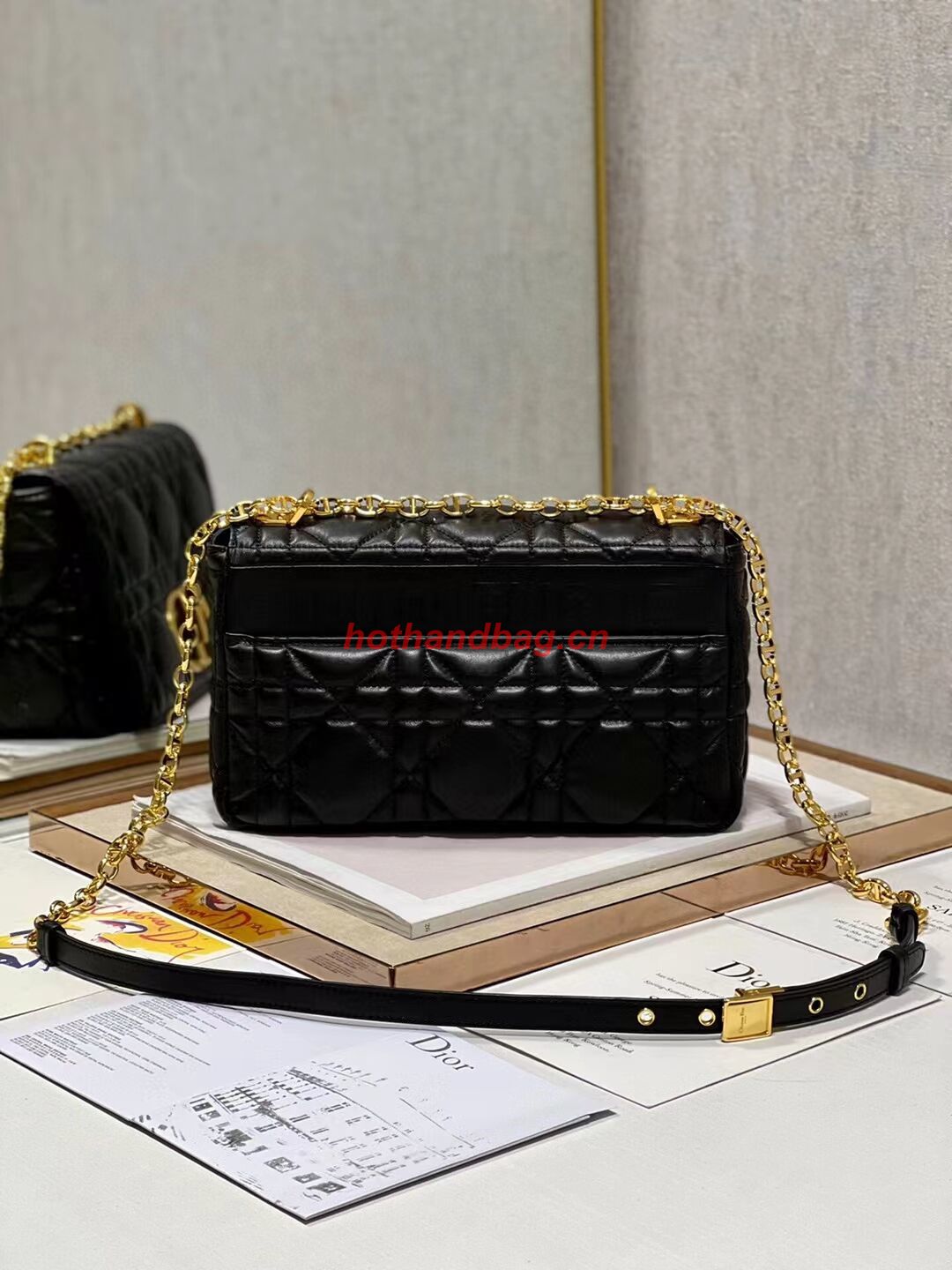 MEDIUM DIOR CARO BAG Supple Cannage Calfskin M9242U black&gold MEDIUM DIOR CARO BAG Supple Cannage Calfskin M9242U black&gold