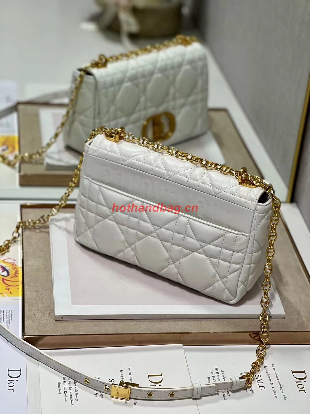 MEDIUM DIOR CARO BAG Supple Cannage Calfskin M9242U white&gold MEDIUM DIOR CARO BAG Supple Cannage Calfskin M9242U white&gold