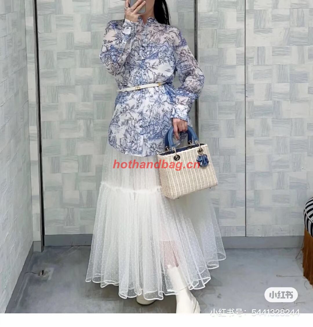 MEDIUM LADY DIOR BAG Natural Wicker and BlueLizard skin M0565 MEDIUM LADY DIOR BAG Natural Wicker and BlueLizard skin M0565