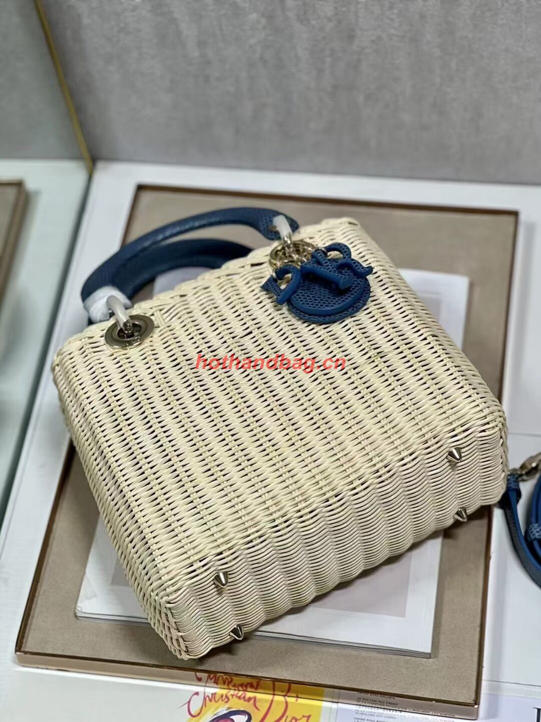 MEDIUM LADY DIOR BAG Natural Wicker and BlueLizard skin M0565 MEDIUM LADY DIOR BAG Natural Wicker and BlueLizard skin M0565