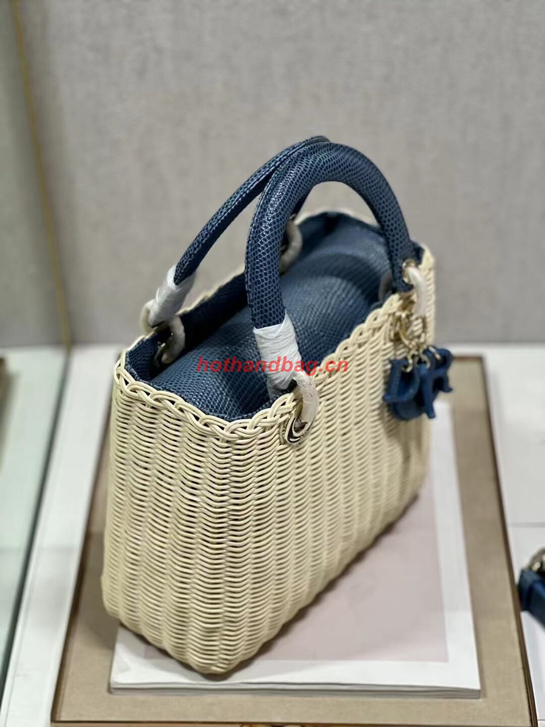 MEDIUM LADY DIOR BAG Natural Wicker and BlueLizard skin M0565 MEDIUM LADY DIOR BAG Natural Wicker and BlueLizard skin M0565