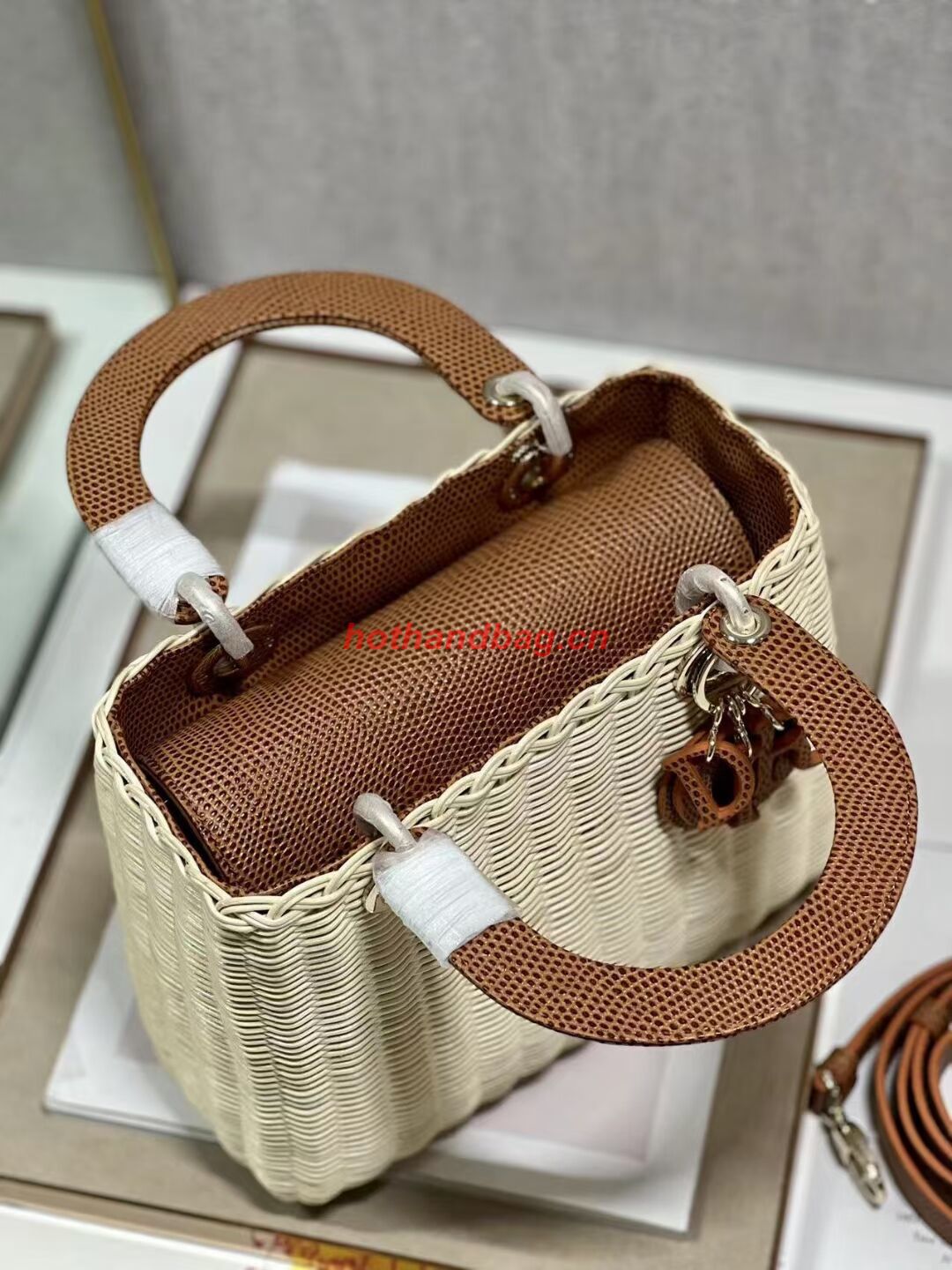 MEDIUM LADY DIOR BAG Natural Wicker and Brown Lizard skin M0565 MEDIUM LADY DIOR BAG Natural Wicker and Brown Lizard skin M0565