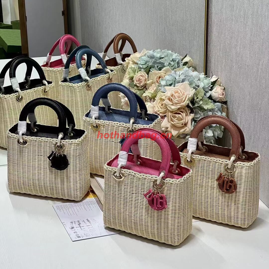 MEDIUM LADY DIOR BAG Natural Wicker and Brown Lizard skin M0565 MEDIUM LADY DIOR BAG Natural Wicker and Brown Lizard skin M0565