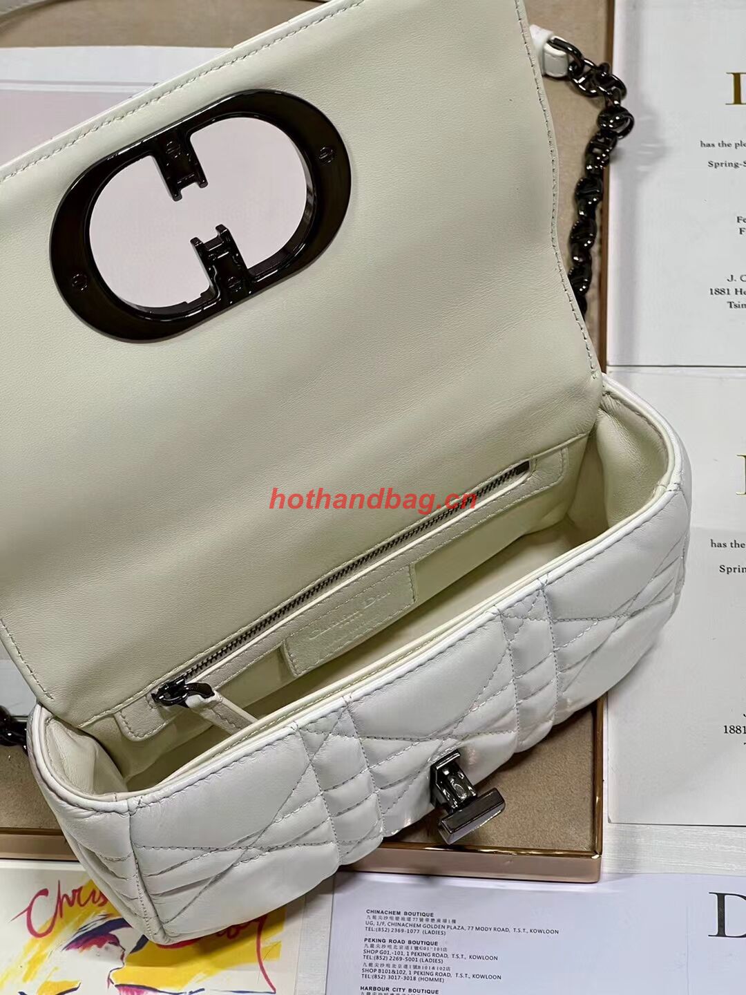 SMALL DIOR CARO BAG Supple Cannage Calfskin M9241U white&black SMALL DIOR CARO BAG Supple Cannage Calfskin M9241U white&black