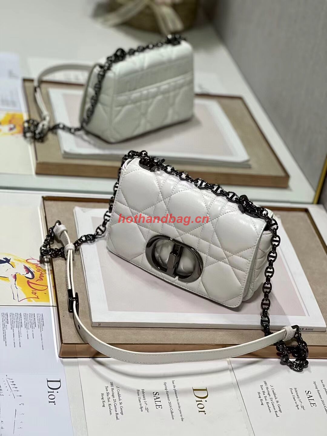 SMALL DIOR CARO BAG Supple Cannage Calfskin M9241U white&black SMALL DIOR CARO BAG Supple Cannage Calfskin M9241U white&black