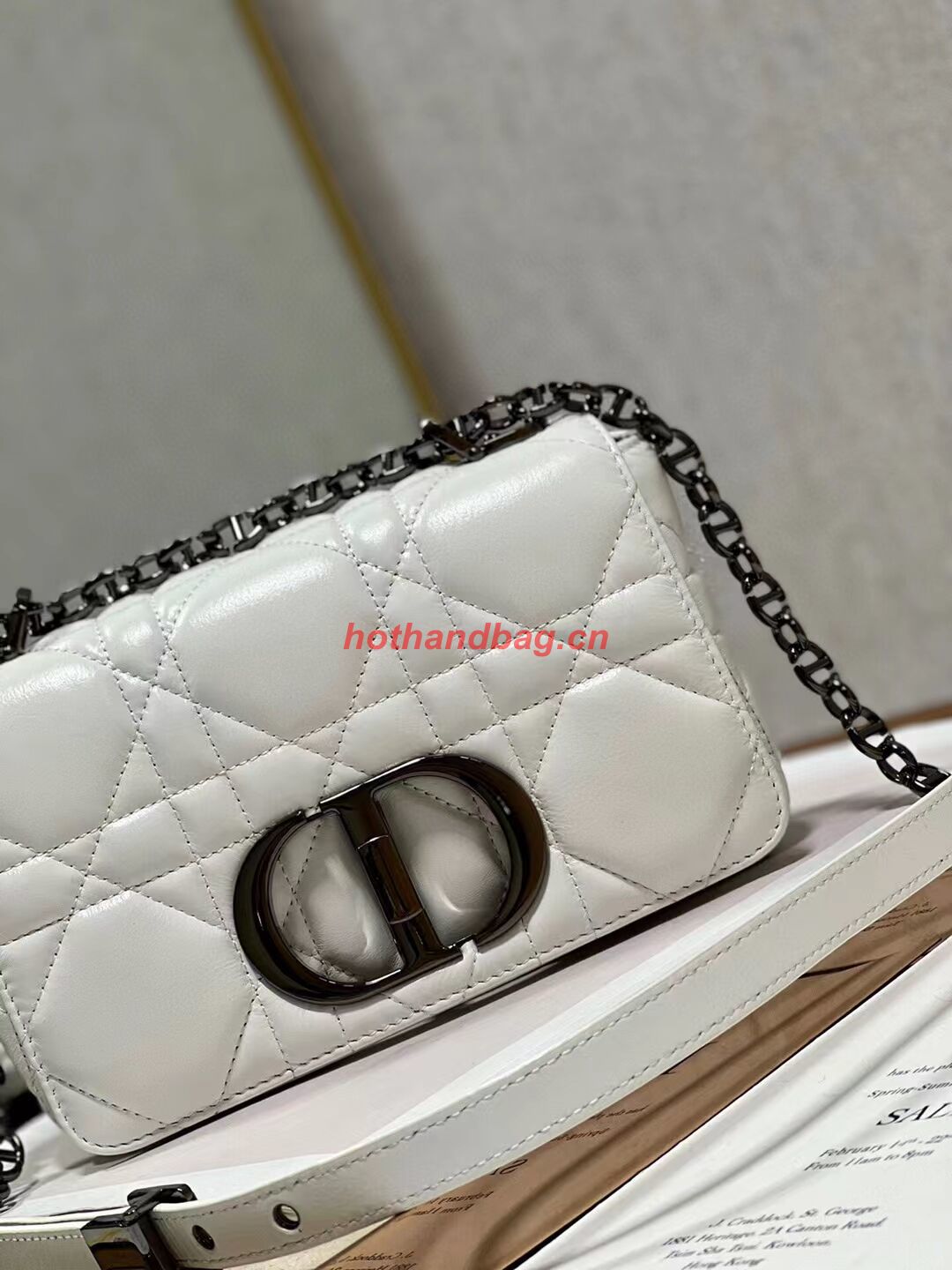 SMALL DIOR CARO BAG Supple Cannage Calfskin M9241U white&black SMALL DIOR CARO BAG Supple Cannage Calfskin M9241U white&black