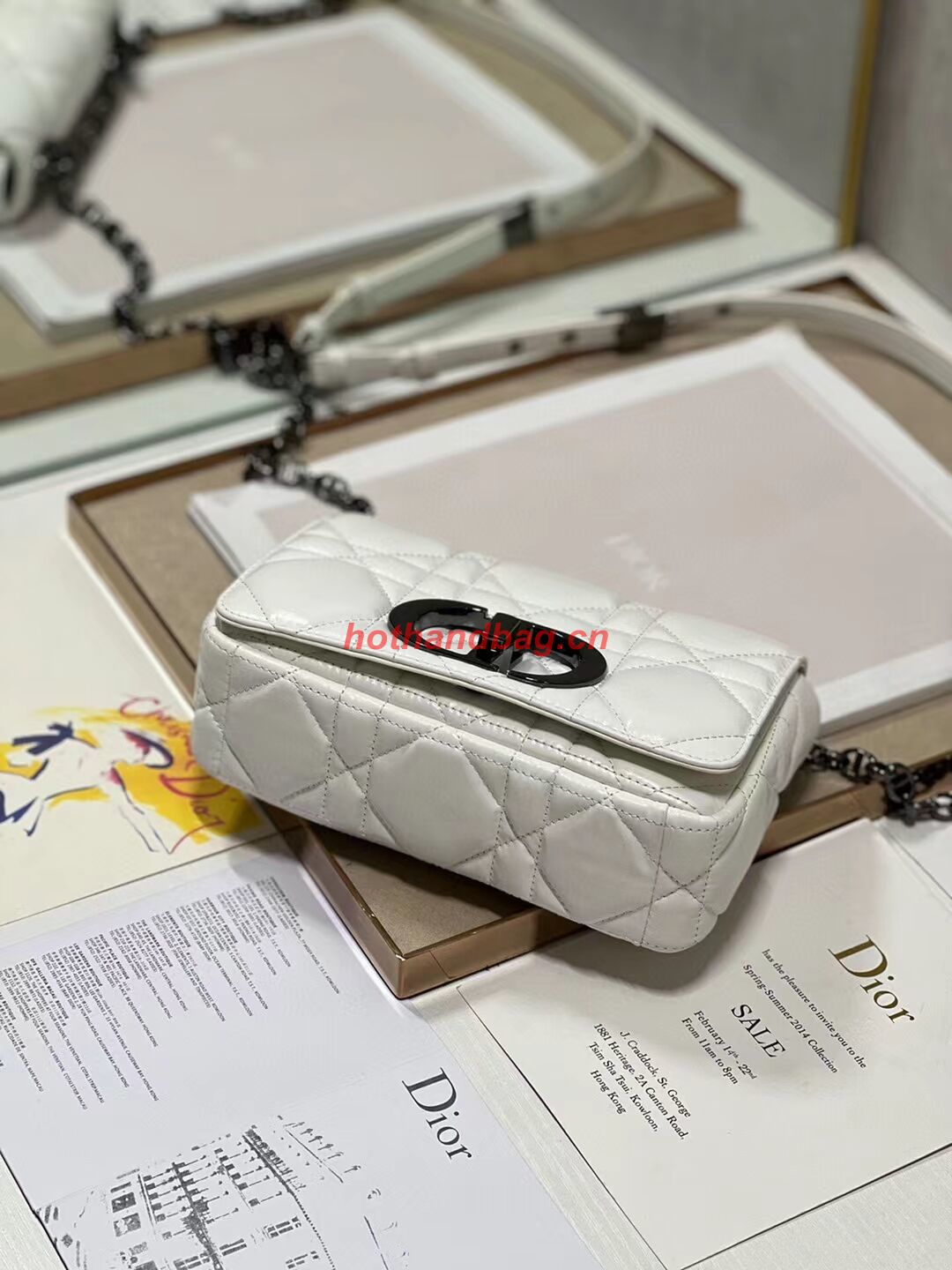 SMALL DIOR CARO BAG Supple Cannage Calfskin M9241U white&black SMALL DIOR CARO BAG Supple Cannage Calfskin M9241U white&black