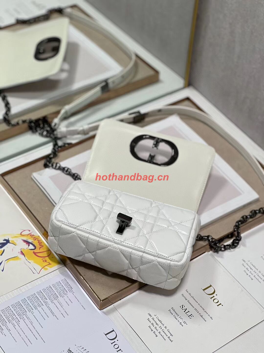SMALL DIOR CARO BAG Supple Cannage Calfskin M9241U white&black SMALL DIOR CARO BAG Supple Cannage Calfskin M9241U white&black