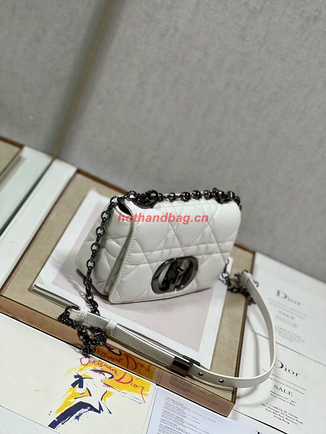 SMALL DIOR CARO BAG Supple Cannage Calfskin M9241U white&black SMALL DIOR CARO BAG Supple Cannage Calfskin M9241U white&black