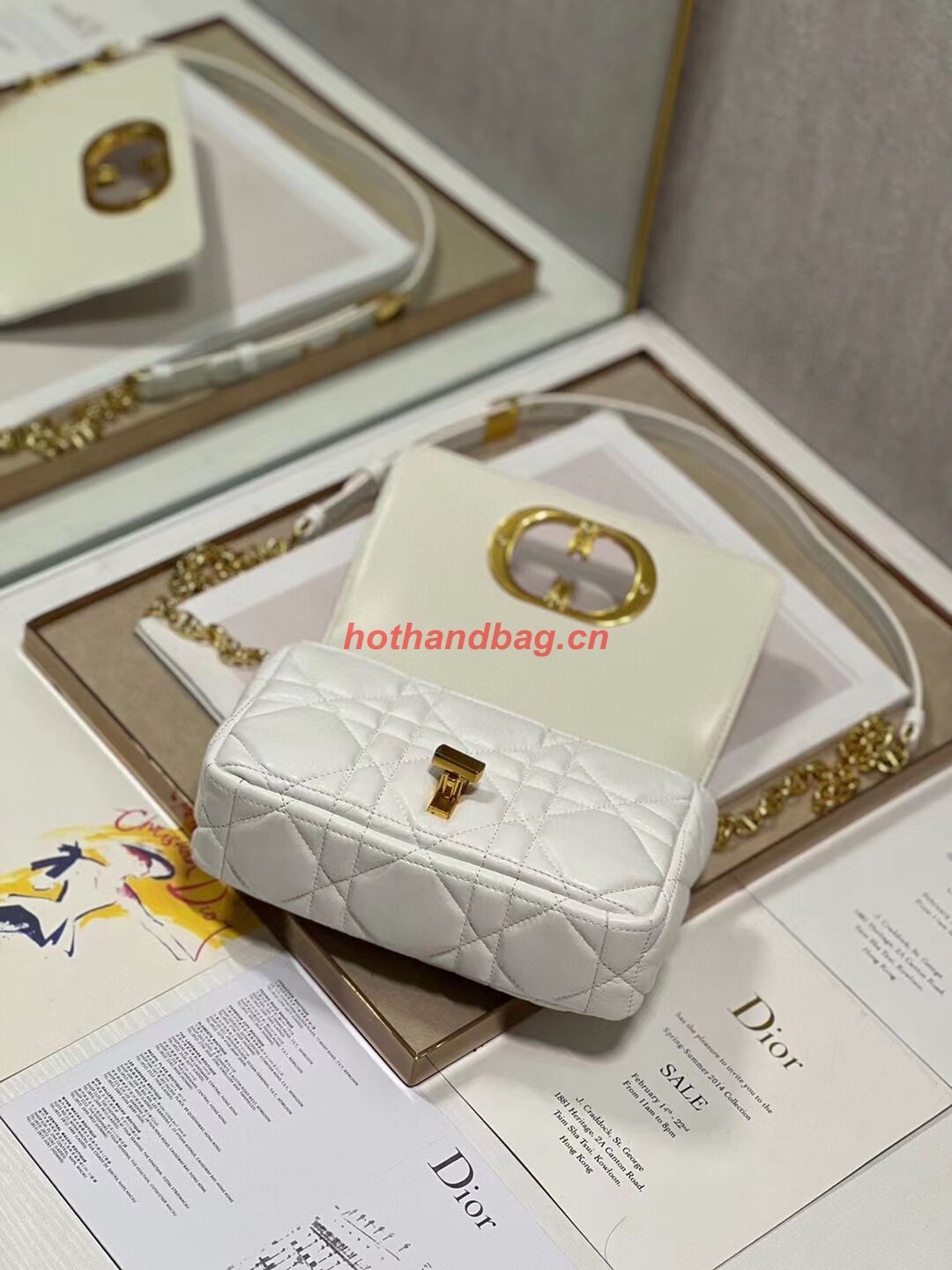 SMALL DIOR CARO BAG Supple Cannage Calfskin M9241U white&gold SMALL DIOR CARO BAG Supple Cannage Calfskin M9241U white&gold