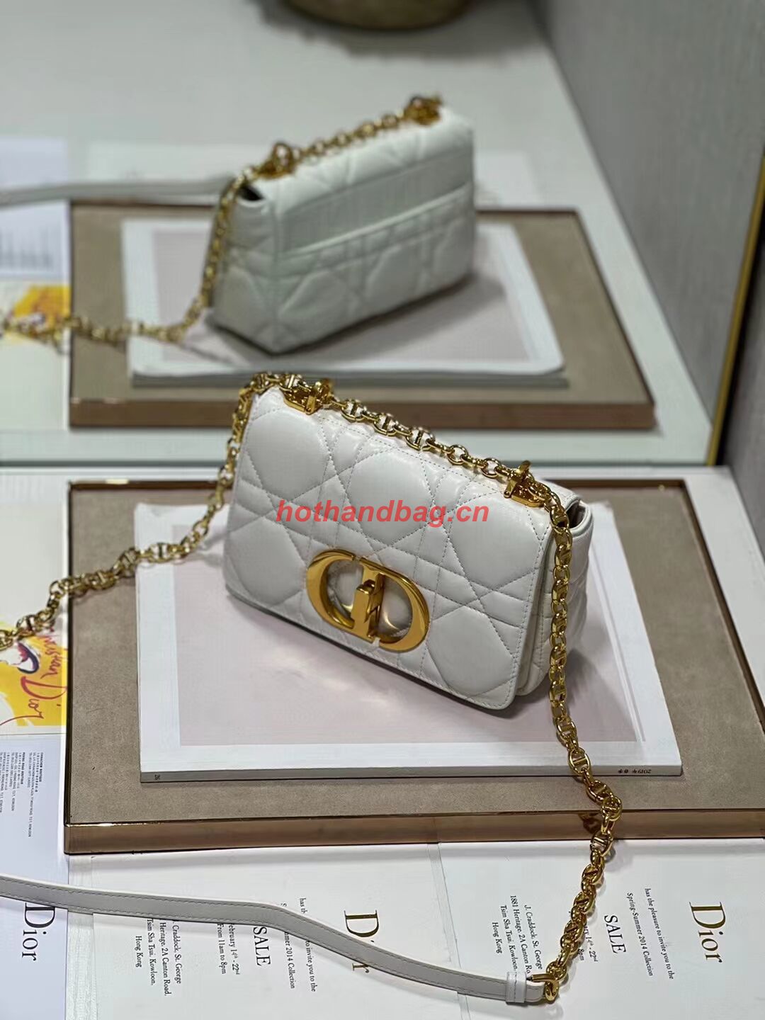 SMALL DIOR CARO BAG Supple Cannage Calfskin M9241U white&gold SMALL DIOR CARO BAG Supple Cannage Calfskin M9241U white&gold
