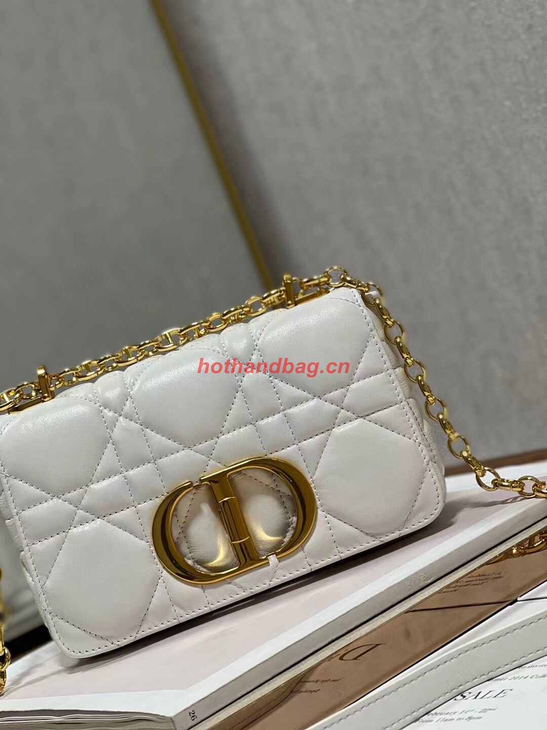 SMALL DIOR CARO BAG Supple Cannage Calfskin M9241U white&gold SMALL DIOR CARO BAG Supple Cannage Calfskin M9241U white&gold