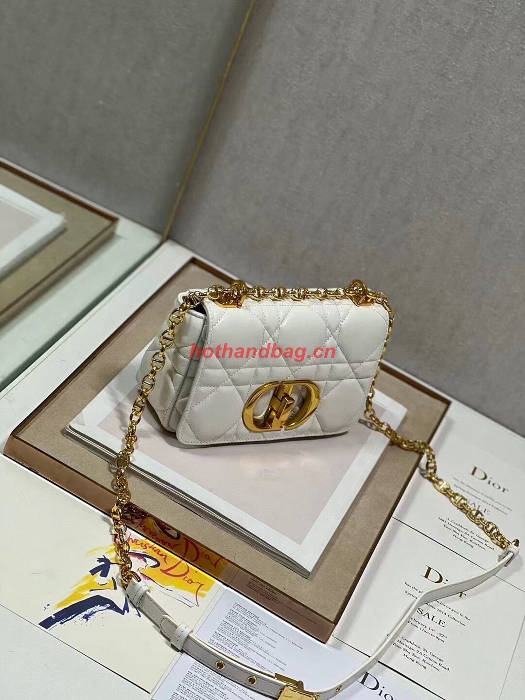 SMALL DIOR CARO BAG Supple Cannage Calfskin M9241U white&gold SMALL DIOR CARO BAG Supple Cannage Calfskin M9241U white&gold