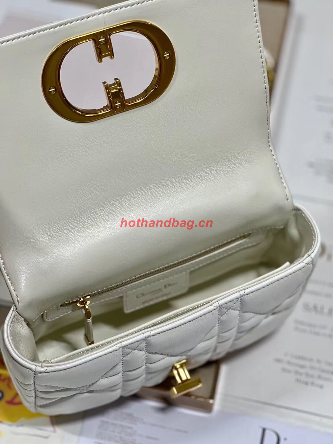 SMALL DIOR CARO BAG Supple Cannage Calfskin M9241U white&gold SMALL DIOR CARO BAG Supple Cannage Calfskin M9241U white&gold