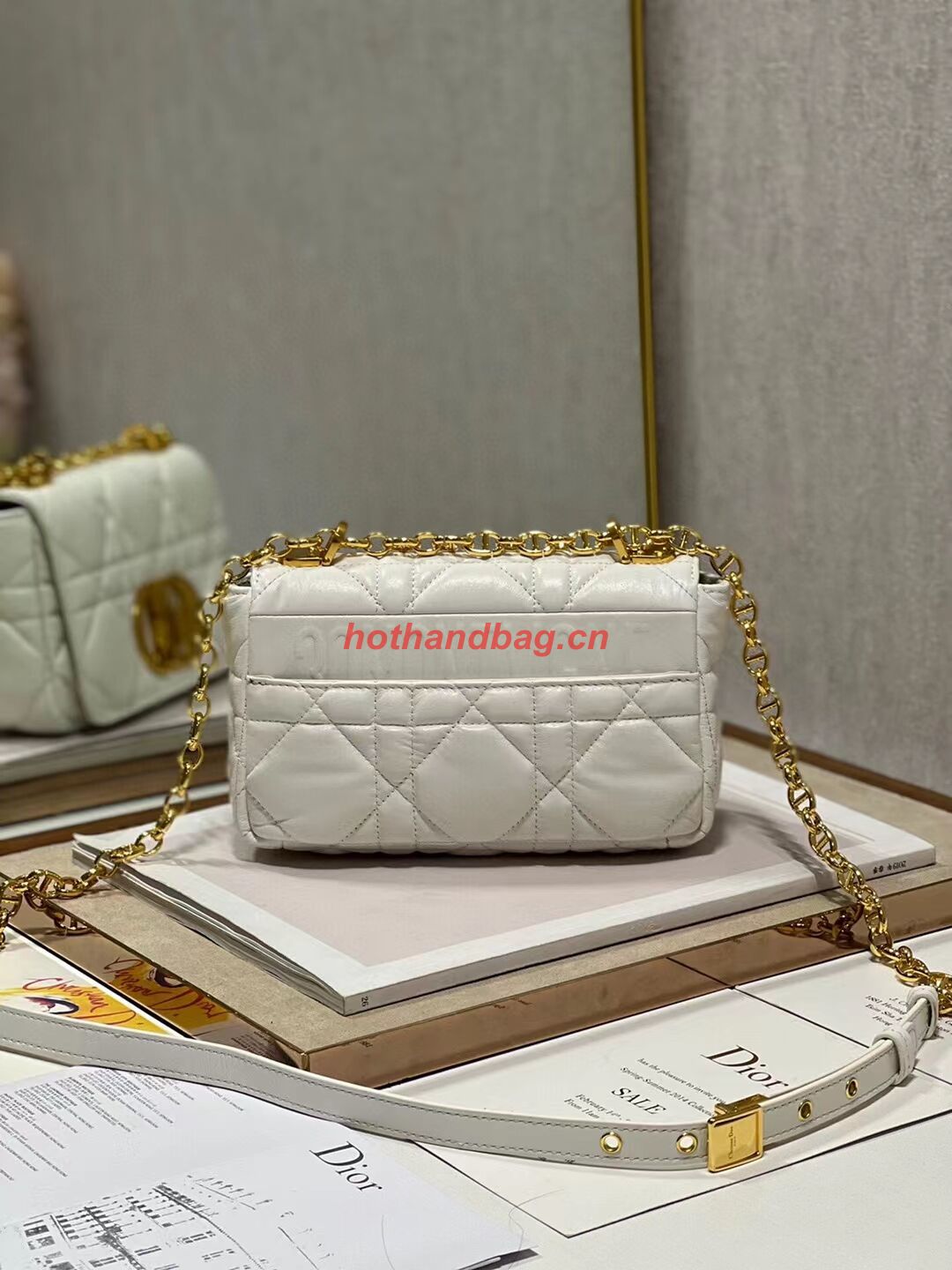 SMALL DIOR CARO BAG Supple Cannage Calfskin M9241U white&gold SMALL DIOR CARO BAG Supple Cannage Calfskin M9241U white&gold