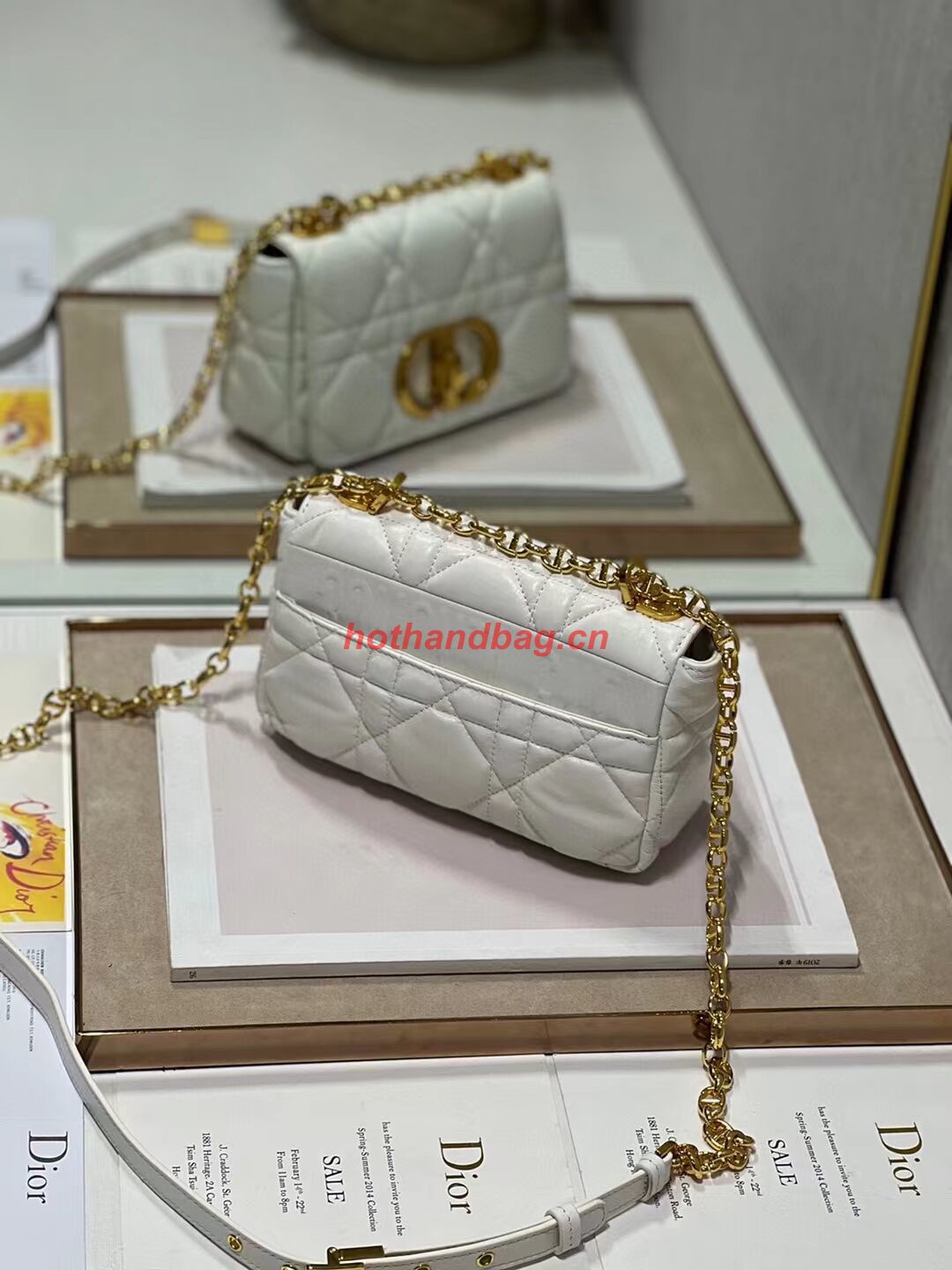SMALL DIOR CARO BAG Supple Cannage Calfskin M9241U white&gold SMALL DIOR CARO BAG Supple Cannage Calfskin M9241U white&gold