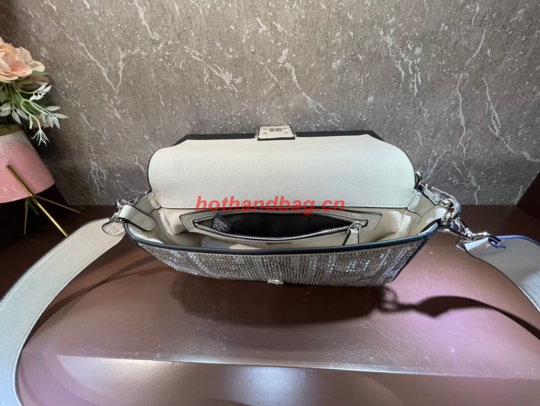 Fendi Baguette crystals and leather bag F0961 silvery