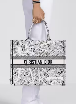 LARGE DIOR BOOK TOTE White and Black Plan de Paris Embroidery M1286ZOM LARGE DIOR BOOK TOTE White and Black Plan de Paris Embroidery M1286ZOM