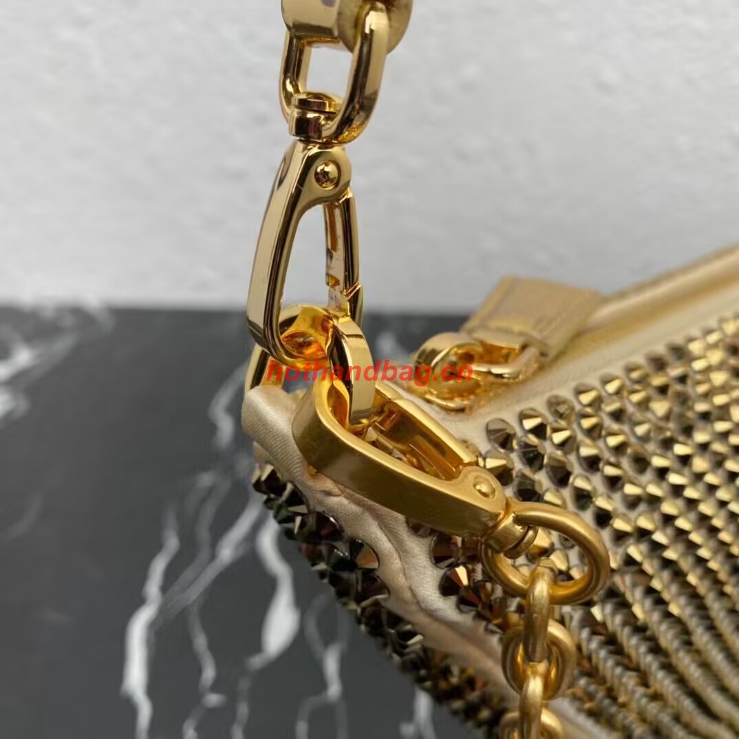 Prada Crystal-studded satin pouch 1NQ044 gold Prada Crystal-studded satin pouch 1NQ044 gold