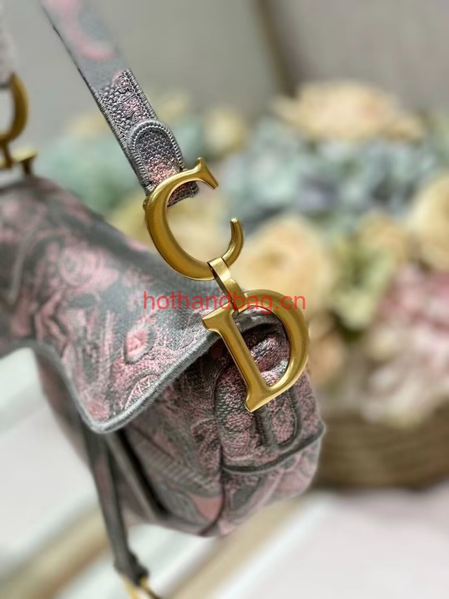 Dior SADDLE BAG Gray and Pink Toile de Jouy Reverse Embroidery M0446CEUP Dior SADDLE BAG Gray and Pink Toile de Jouy Reverse Embroidery M0446CEUP