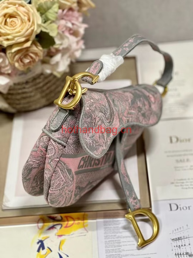 Dior SADDLE BAG Gray and Pink Toile de Jouy Reverse Embroidery M0446CEUP Dior SADDLE BAG Gray and Pink Toile de Jouy Reverse Embroidery M0446CEUP