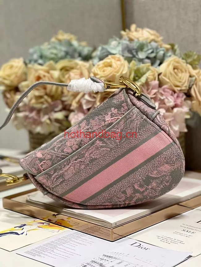 Dior SADDLE BAG Gray and Pink Toile de Jouy Reverse Embroidery M0446CEUP Dior SADDLE BAG Gray and Pink Toile de Jouy Reverse Embroidery M0446CEUP