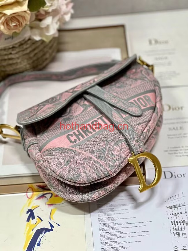 Dior SADDLE BAG Gray and Pink Toile de Jouy Reverse Embroidery M0446CEUP Dior SADDLE BAG Gray and Pink Toile de Jouy Reverse Embroidery M0446CEUP