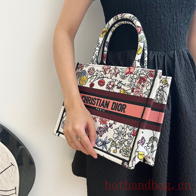 SMALL DIOR BOOK TOTE White Multicolor Florilegio Embroidery M1296ZRG SMALL DIOR BOOK TOTE White Multicolor Florilegio Embroidery M1296ZRG