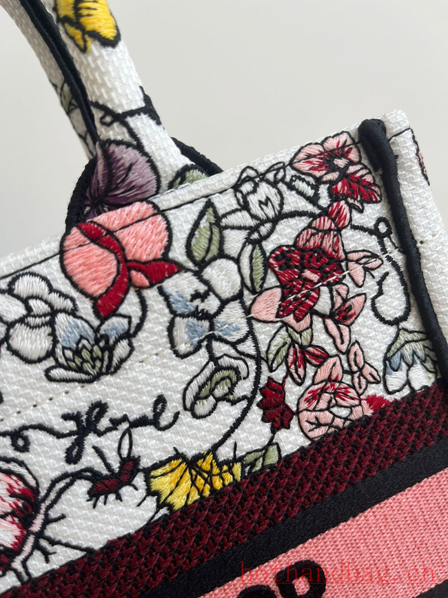 SMALL DIOR BOOK TOTE White Multicolor Florilegio Embroidery M1296ZRG SMALL DIOR BOOK TOTE White Multicolor Florilegio Embroidery M1296ZRG