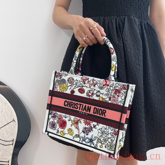 SMALL DIOR BOOK TOTE White Multicolor Florilegio Embroidery M1296ZRG SMALL DIOR BOOK TOTE White Multicolor Florilegio Embroidery M1296ZRG