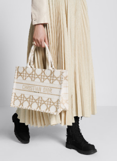 Medium Dior Book Tote White and Gold-Tone Macrocannage Embroidery M1296ZZ Medium Dior Book Tote White and Gold-Tone Macrocannage Embroidery M1296ZZ
