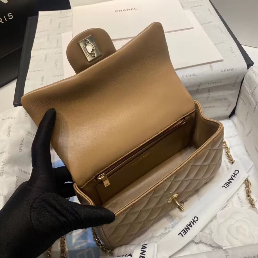 Chanel CF Top Handle mini flap bag Sheepskin Leather AS2431 Brown Chanel CF Top Handle mini flap bag Sheepskin Leather AS2431 Brown